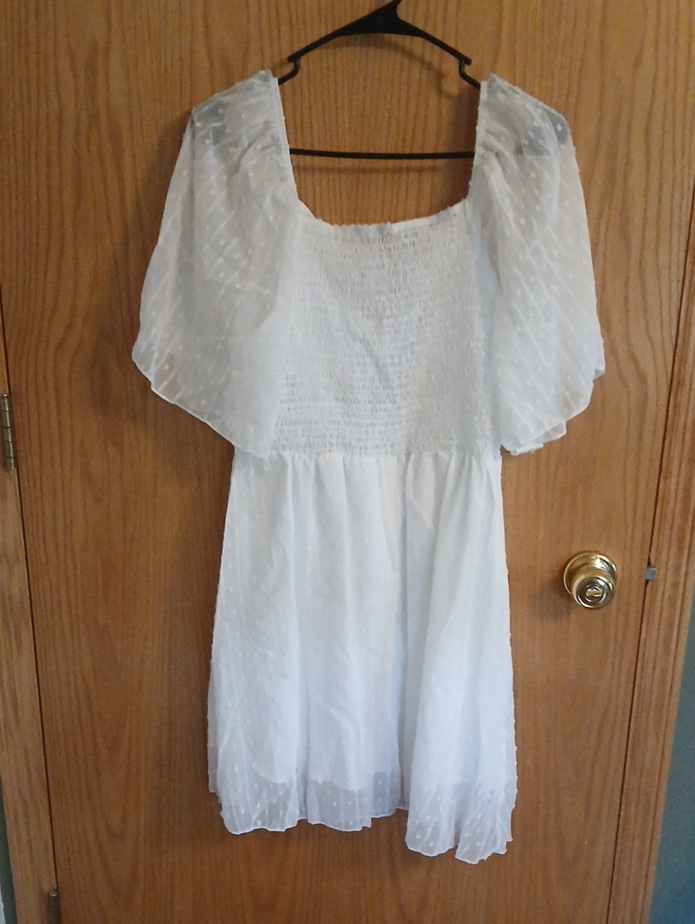White Swiss Dot Smocked Bodice Mini Dress
